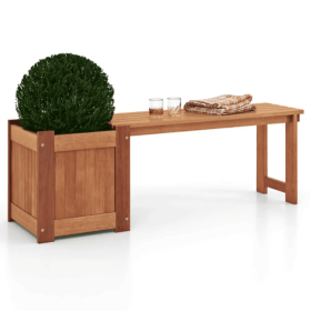 Teak Oil Finish Raised Garden Bed Wood Planter Box With Bench