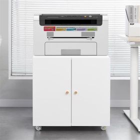Metal Printer Stand With Storage Mobile Printer Desk Suitable For Small Spaces, Adjustable Shelf With Door, File Cabinet With Wheels, Prohibited Platf