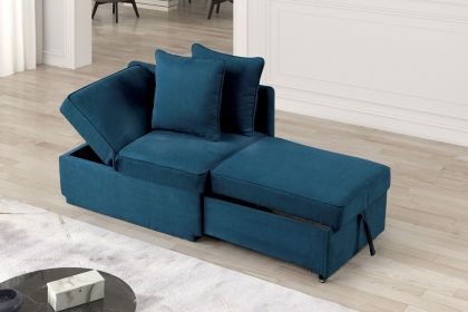 Convertible Chair 1pc Living Room Furniture Blue Fabric Adjustable Headrest Pillows Functional Chair