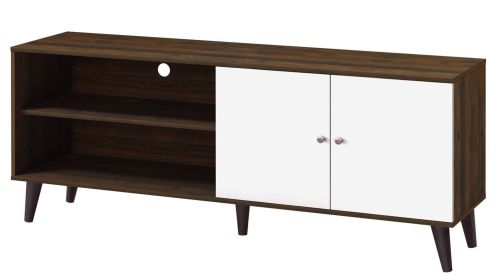 Amidon TV Stand for TVs up to 63", with 2 Storage Shelves& 1 Cabinet, Modern Entertainment Centre for TV in Living Room in Walnut +White