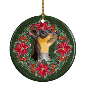 Miniature Pinscher #2 Poinsetta Wreath Ceramic Ornament Christmas Tree Hanging Decorations for Home Christmas Holiday, Party, Gift, 3 in, Multico
