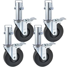 VEVOR 4 Pack 5Inch Scaffolding Rubber Swivel Caster Wheels with Dual Locking Heavy Duty Casters 1.25Inch Square Stem 440LBS Capacity per Wheel