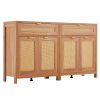 Rattan Cabinet with 4 Doors 2 Drawers Adjustable Shelves Set of 2 Natural