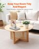 VEVOR Rattan Coffee Table Round Wood Coffee Table Single Tier for Living Room