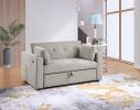 Luelle 57"W Gray Corduroy Convertible Sleeper Loveseat with Cupholders, USB Ports, Magazine Pockets, Pillows, Tufting