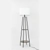 Etagere Matte Black Floor Lamp, with 2 Wood Shelves, Black Color