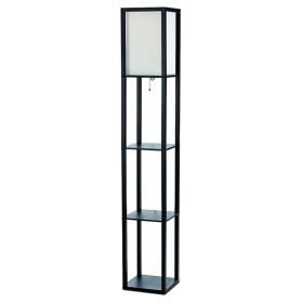 Floor Lamp Etagere Organizer Storage Shelf with Linen Shade (Color: Black)