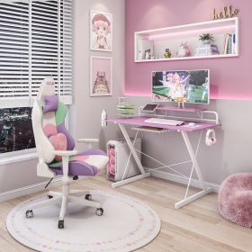 Techni Sport TS-200 Carbon Computer Gaming Desk with Shelving, Pink (Color: as Pic)
