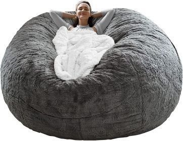 Bag Chair Cover(it was only a Cover;  not a Full Bean Bag) Chair Cushion;  Big Round Soft Fluffy PV Velvet Sofa Bed Cover;  Living Room Furniture;  La (Color: Dark Grey)