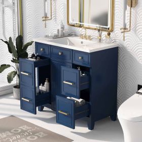 36" Bathroom Vanity Cabinet with Sink Top Combo Set, Single Sink, Shaker Cabinet with Soft Closing Door and Drawer (Color: Navy Blue, Material: Solid Wood+MDF+Resin)