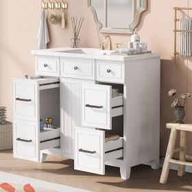 36" Bathroom Vanity Cabinet with Sink Top Combo Set, Single Sink, Shaker Cabinet with Soft Closing Door and Drawer (Color: White, Material: Solid Wood+MDF+Resin)