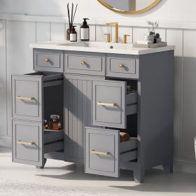 36" Bathroom Vanity Cabinet with Sink Top Combo Set, Single Sink, Shaker Cabinet with Soft Closing Door and Drawer (Color: Gray, Material: Solid Wood+MDF+Resin)