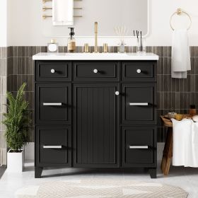36" Bathroom Vanity Cabinet with Sink Top Combo Set, Single Sink, Shaker Cabinet with Soft Closing Door and Drawer (Color: Black, Material: Solid Wood+MDF+Resin)
