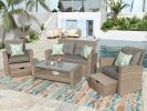 Patio Furniture Set;  4 Piece Outdoor Conversation Set All Weather Wicker Sectional Sofa with Ottoman and Cushions