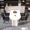 63 "medieval modern cream style MDF dining table and PU armless dining chair set 4. Assemble Desktop and Silver plated metal leg dining chair set