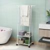 Stainless Steel Rolling Garment Rack with 2-Tier Shelves and 2 Hooks, Portable Metal and Plastic Clothes Organizer