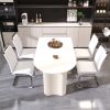63 "medieval modern cream style MDF dining table and PU armless dining chair set 4. Assemble Desktop and Silver plated metal leg dining chair set