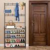 Entryway Coat Hat Rack Garment Shoe Storage Shelf Freestanding Hall Tree Clothing Hanger Stand Clothes Shoe Organizer Combo